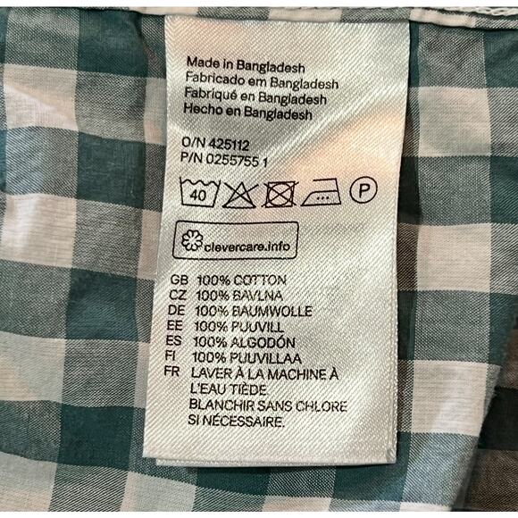 H&M Teal Green & White Gingham Check Long Sleeve Button Down Shirt Mens Medium - Picture 7 of 8